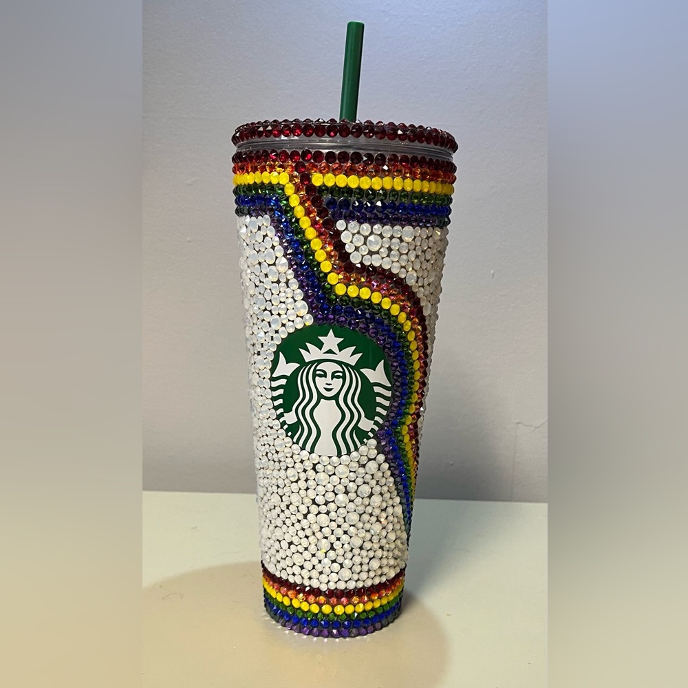 Rainbow Rhinestoned Starbucks Tumbler